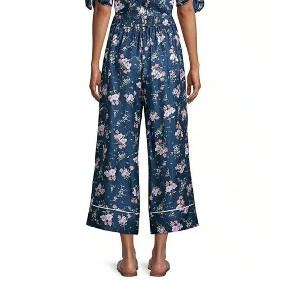 Rebecca‎ Taylor Emila Floral High Waist Silk Blend Pants Teal Size 6 New - Picture 3 of 8